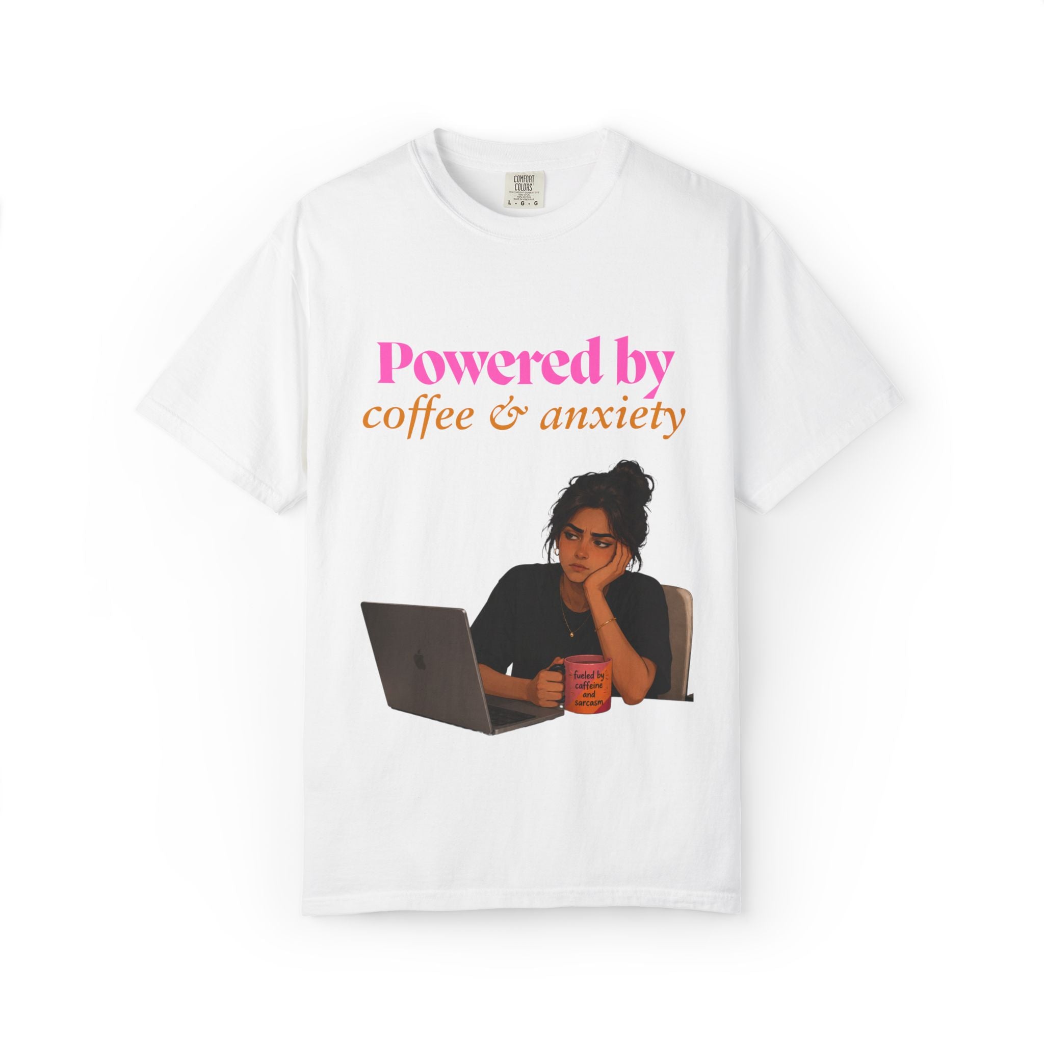 Powered by Coffee & Anxiety T-Shirt — Funny Work Burnout Graphic Tee