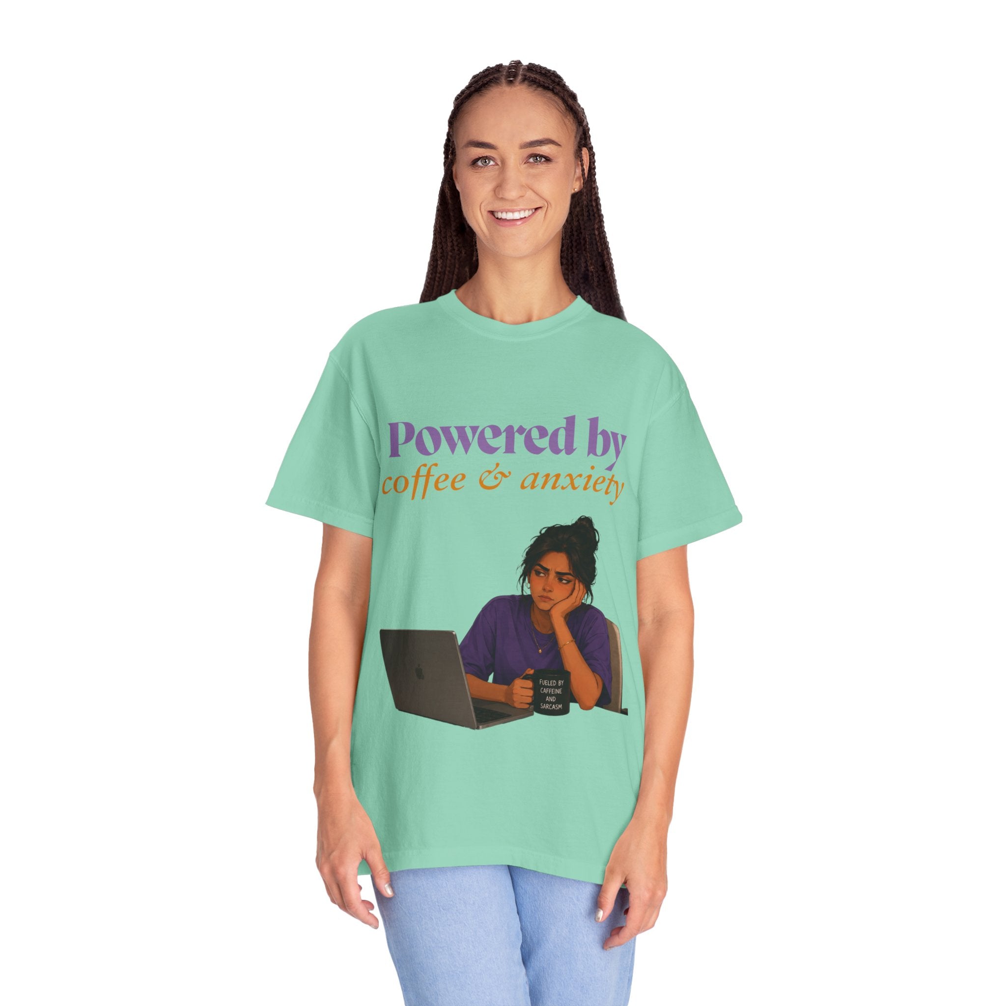 Powered by Coffee & Anxiety T-Shirt — Classic Fit Graphic Tee