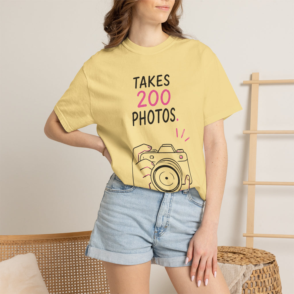 Takes 200 Photos T-Shirt — Camera Photographer Graphic Tee