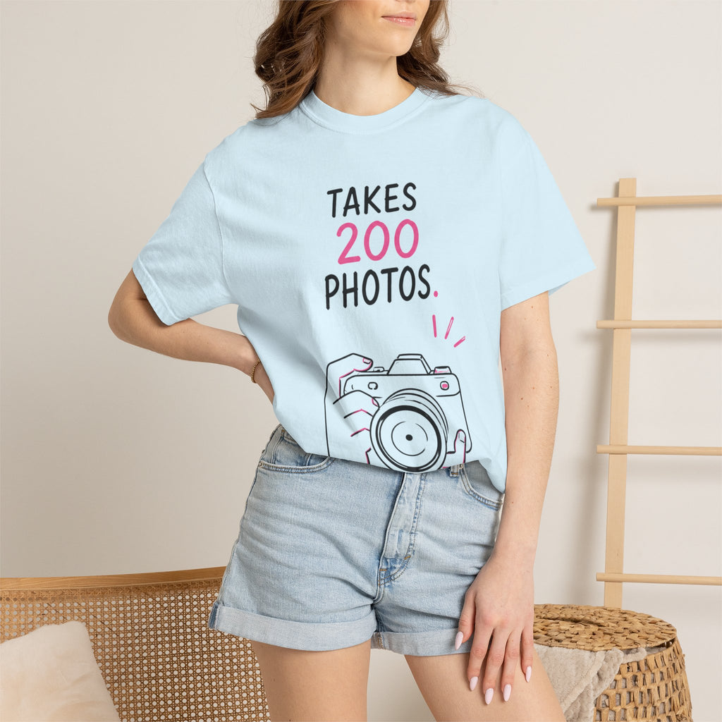 Takes 200 Photos T-Shirt — Camera Photographer Graphic Tee