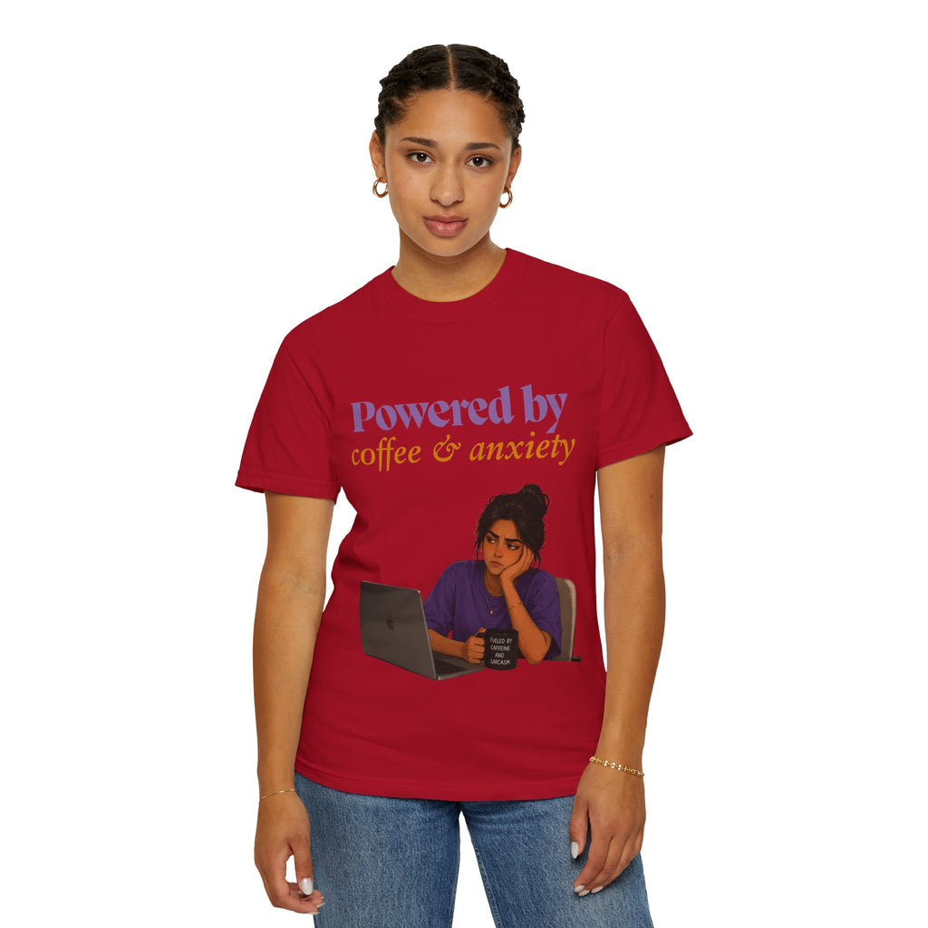 Powered by Coffee & Anxiety T-Shirt — Classic Fit Graphic Tee