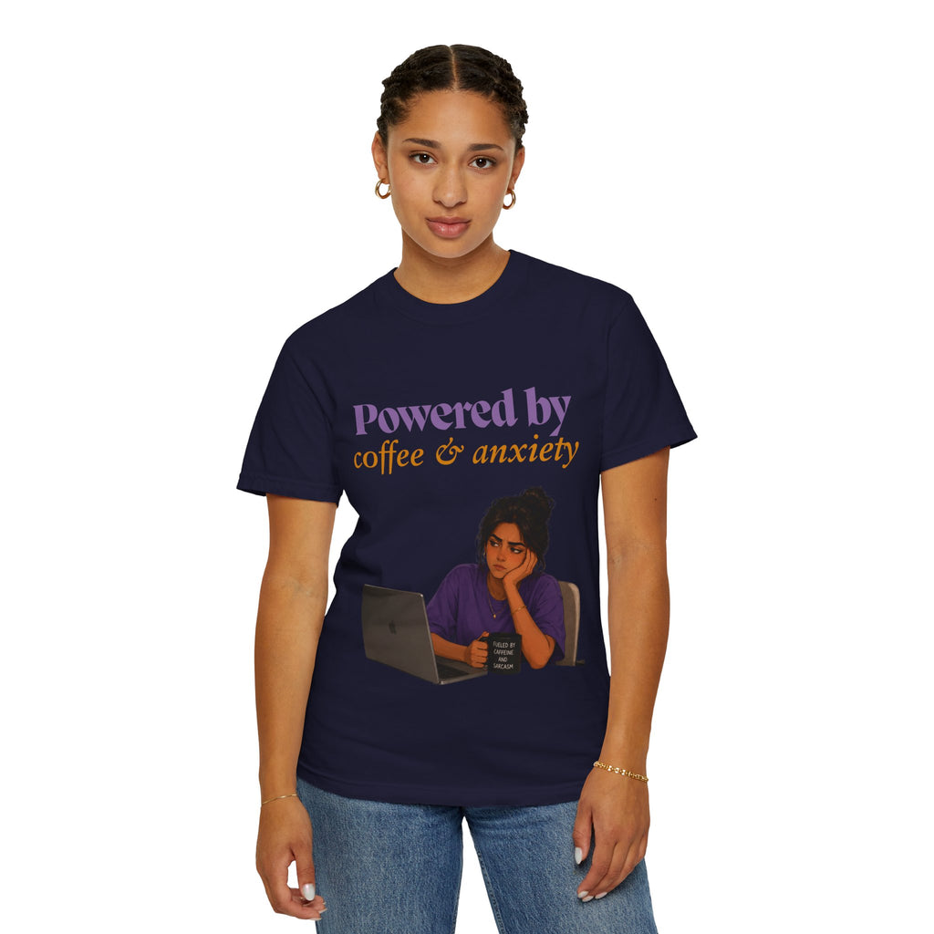 Powered by Coffee & Anxiety T-Shirt — Classic Fit Graphic Tee