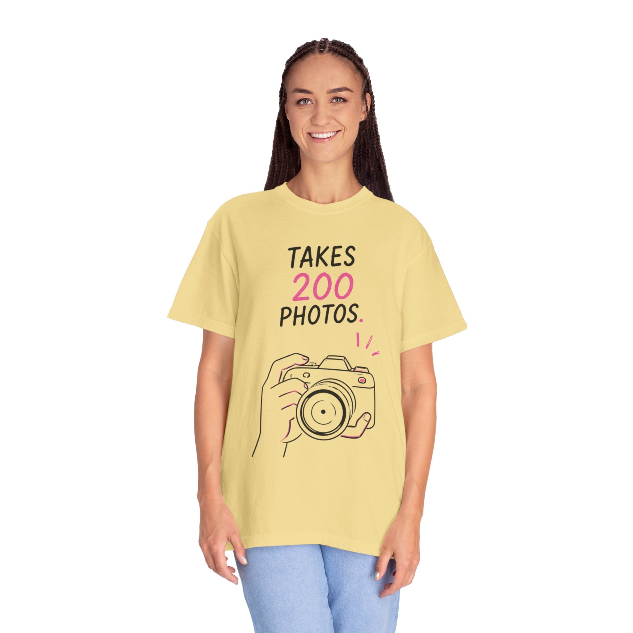 Takes 200 Photos T-Shirt — Camera Photographer Graphic Tee