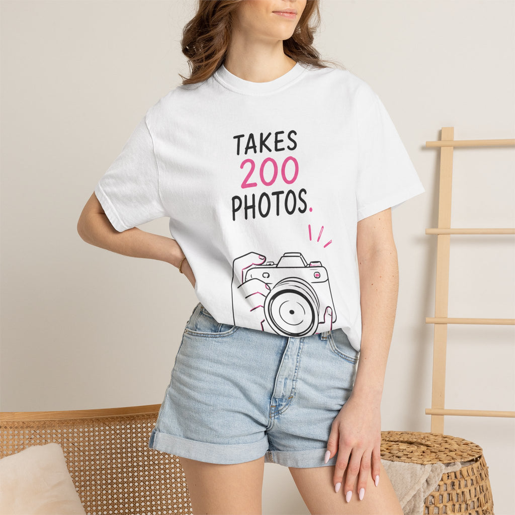 Takes 200 Photos T-Shirt — Camera Photographer Graphic Tee