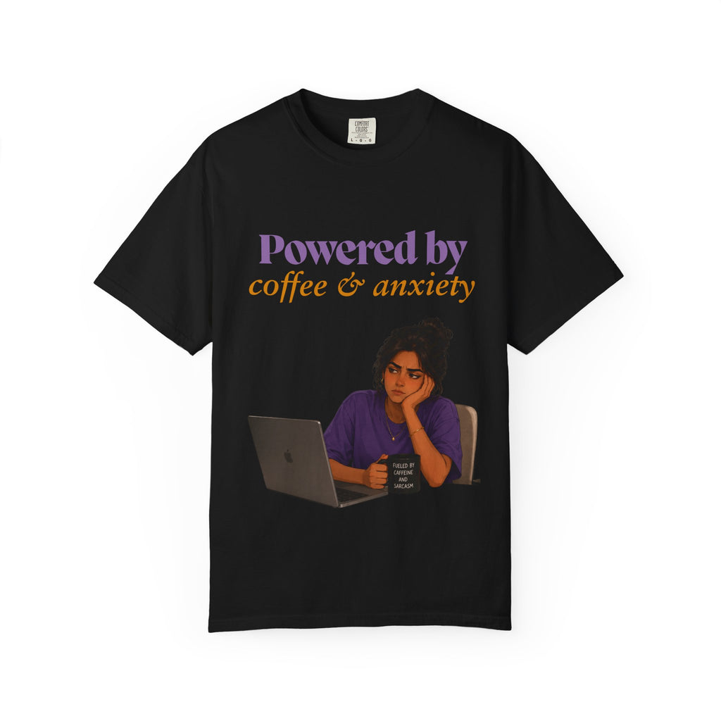 Powered by Coffee & Anxiety T-Shirt — Classic Fit Graphic Tee