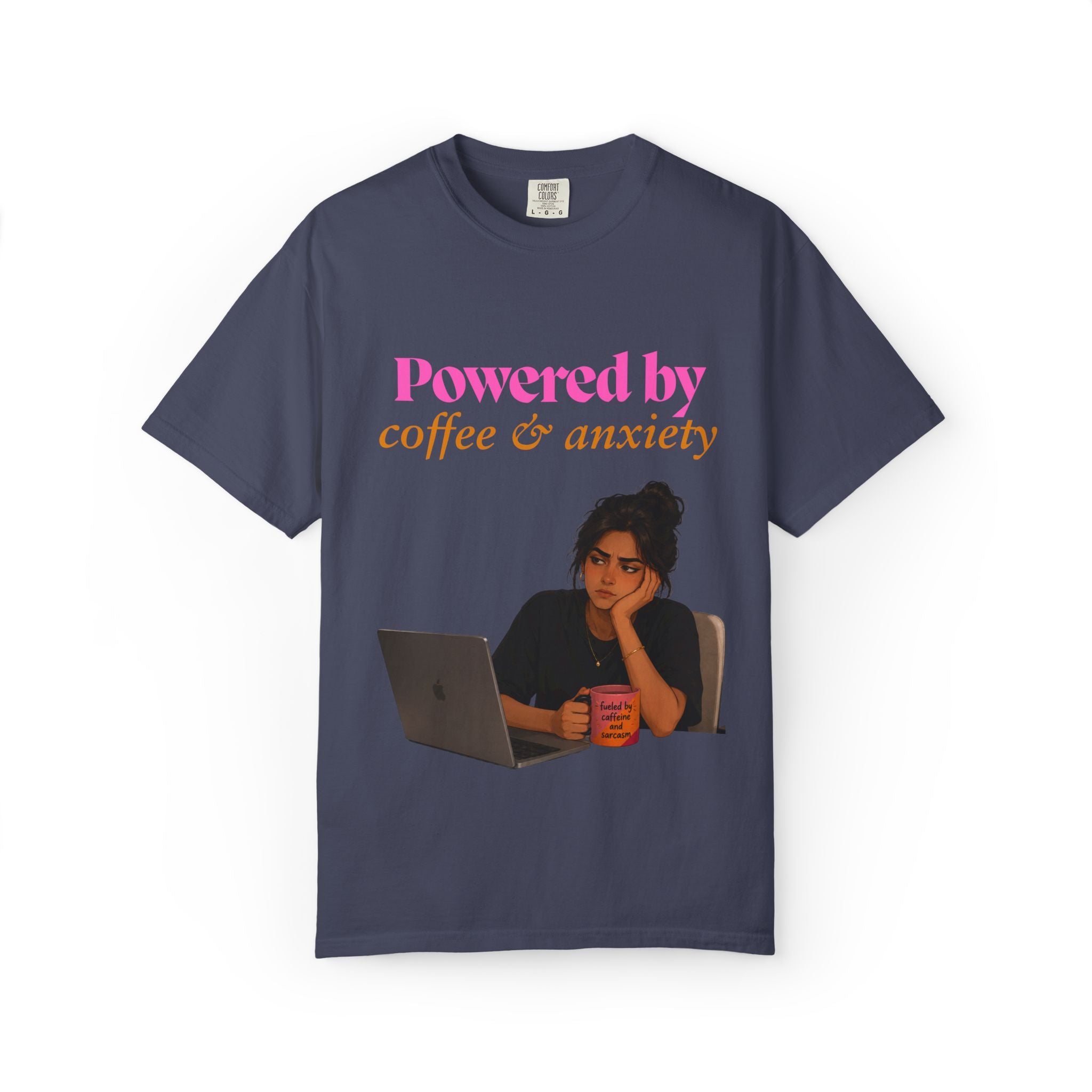 Powered by Coffee & Anxiety T-Shirt — Funny Work Burnout Graphic Tee