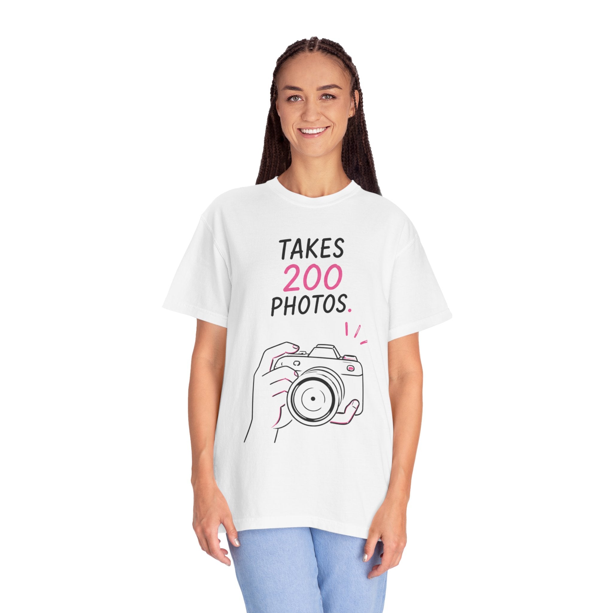 Takes 200 Photos T-Shirt — Camera Photographer Graphic Tee