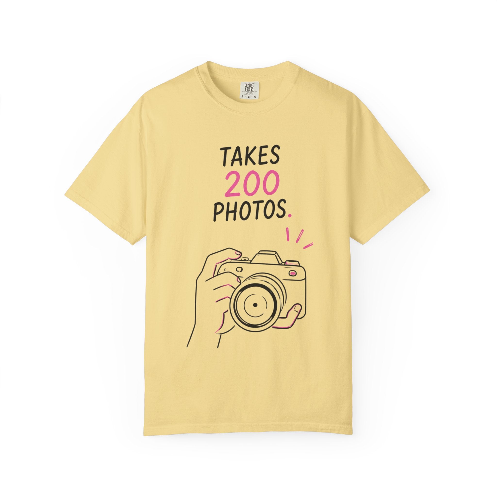Takes 200 Photos T-Shirt — Camera Photographer Graphic Tee