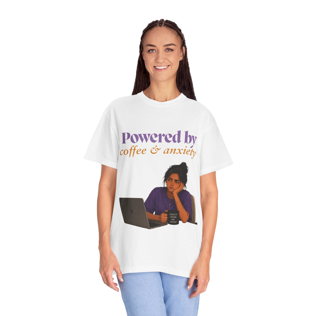 Powered by Coffee & Anxiety T-Shirt — Classic Fit Graphic Tee