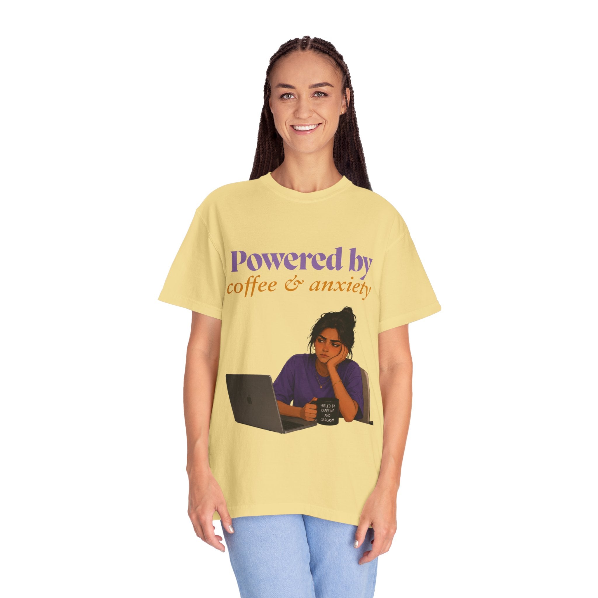 Powered by Coffee & Anxiety T-Shirt — Classic Fit Graphic Tee