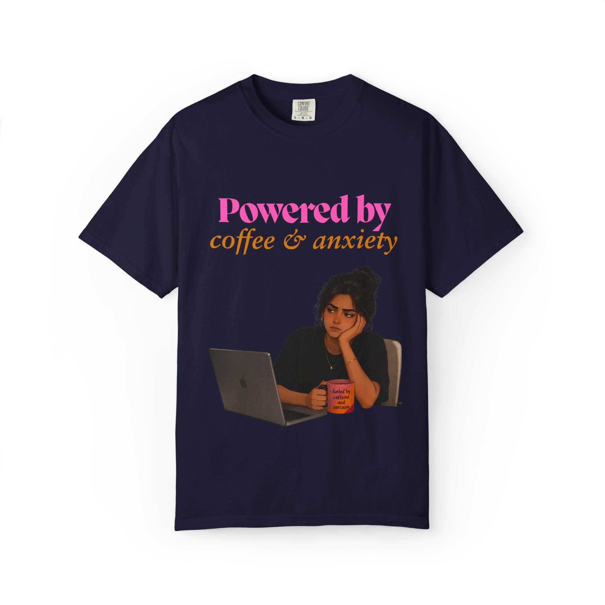 Powered by Coffee & Anxiety T-Shirt — Funny Work Burnout Graphic Tee
