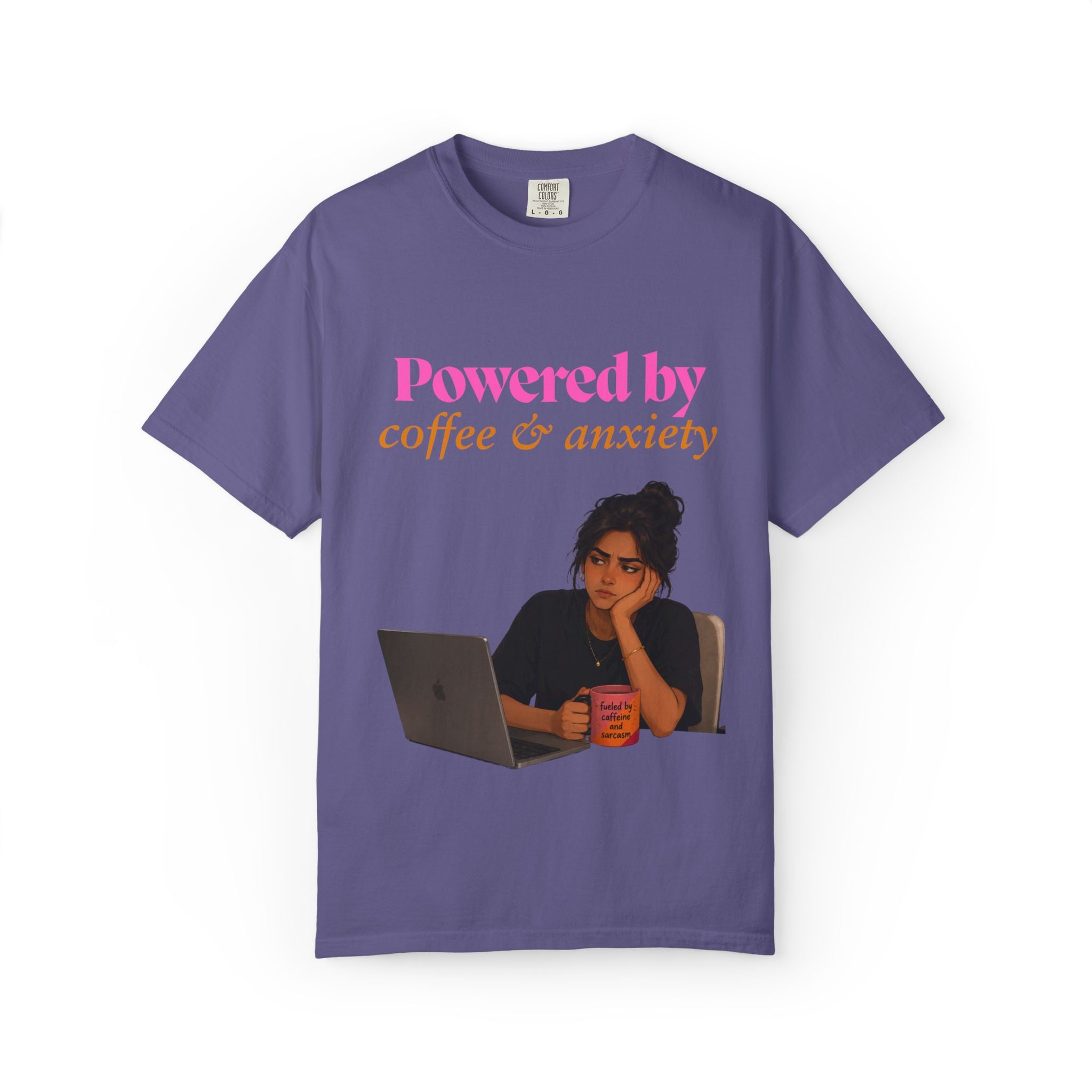 Powered by Coffee & Anxiety T-Shirt — Funny Work Burnout Graphic Tee